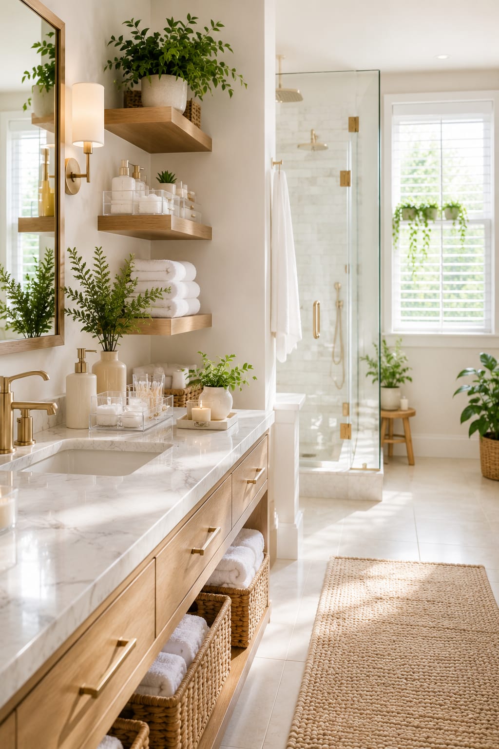 Bathroom organization ideas with a clean and clutter-free modern bathroom after a weekly reset