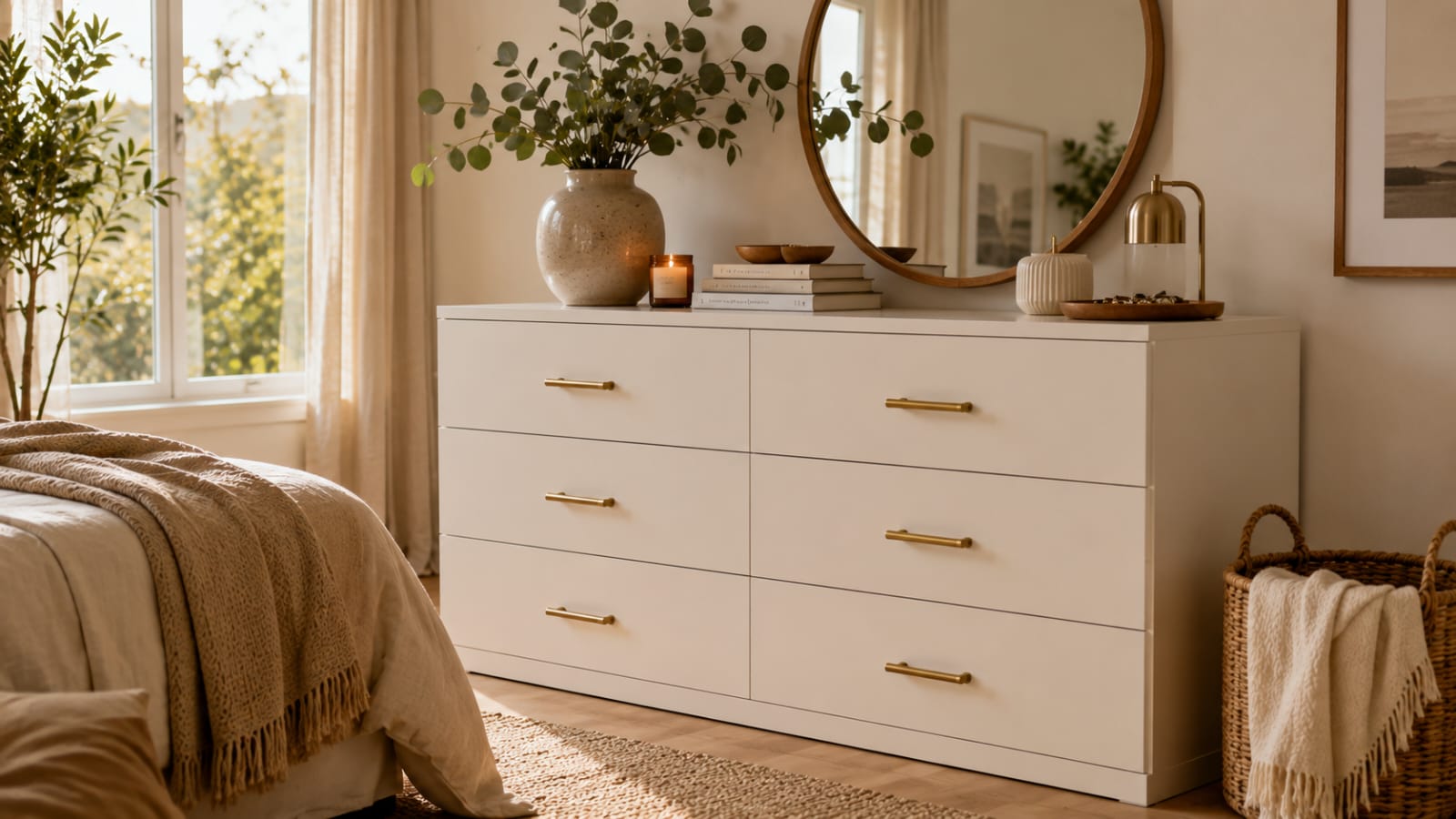 IKEA Kallax shelf used as a stylish room divider in a modern Scandinavian studio apartment.
