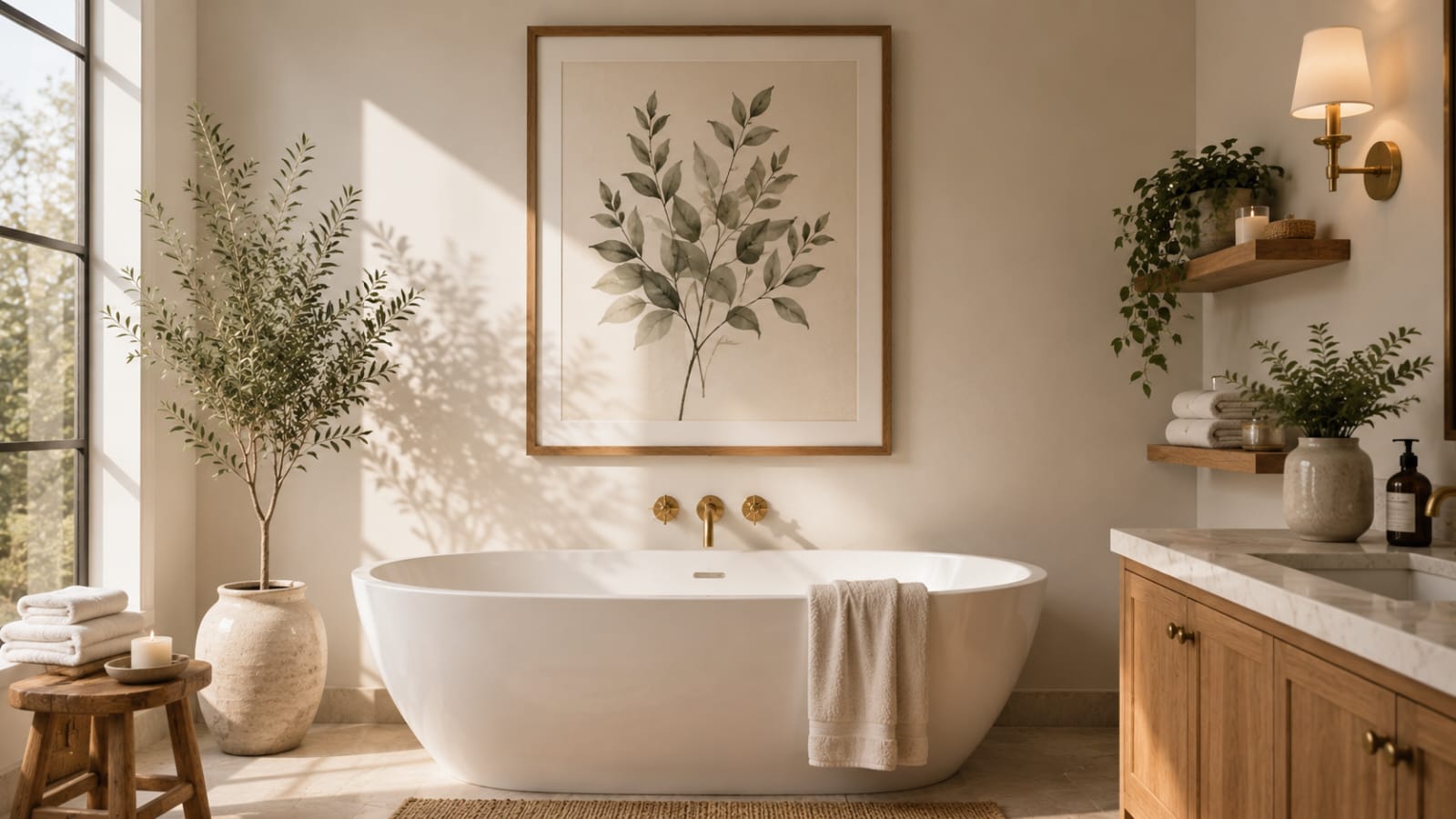 Bathroom wall decor art above a bathtub