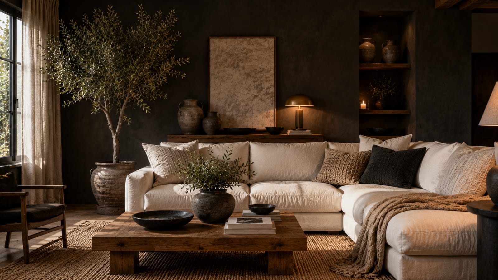 Moody organic modern living room