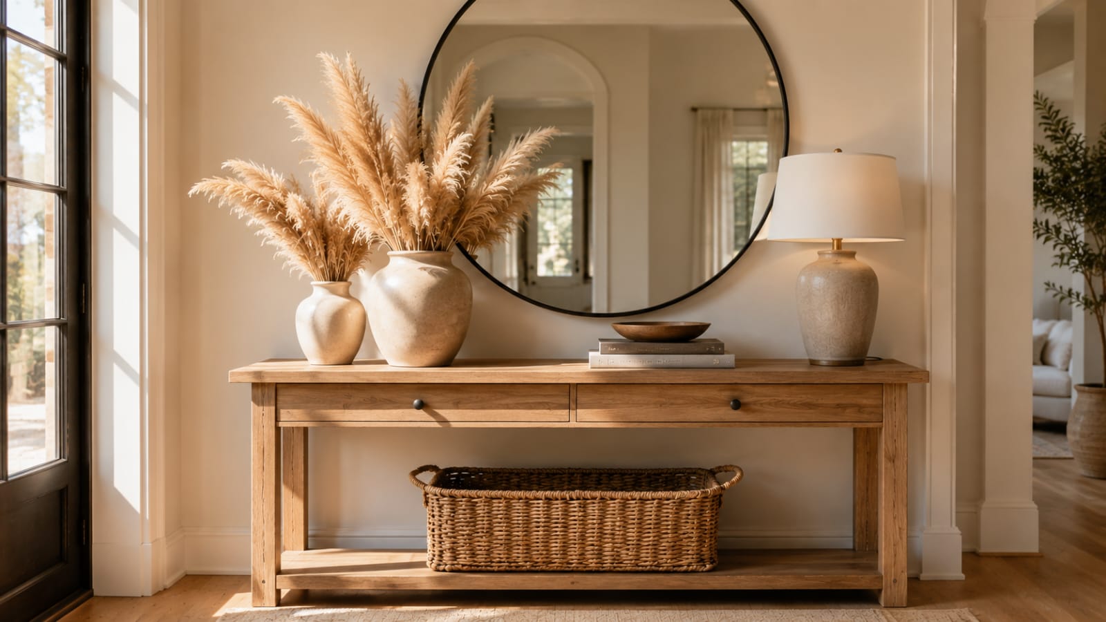 Ceramic vase on a modern console table