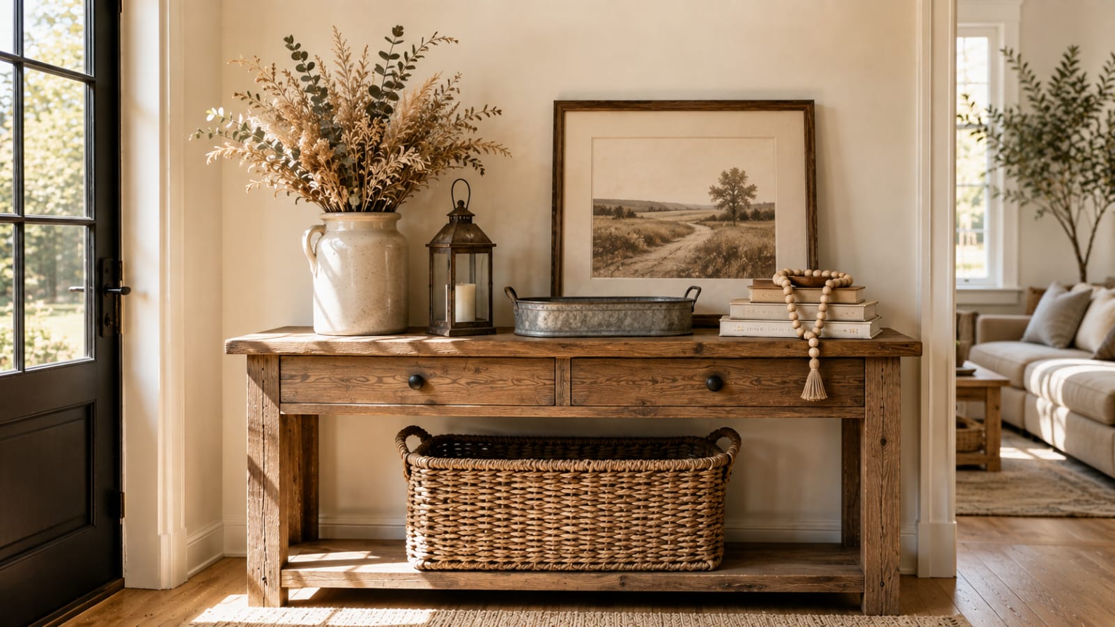 Farmhouse console table decor ideas